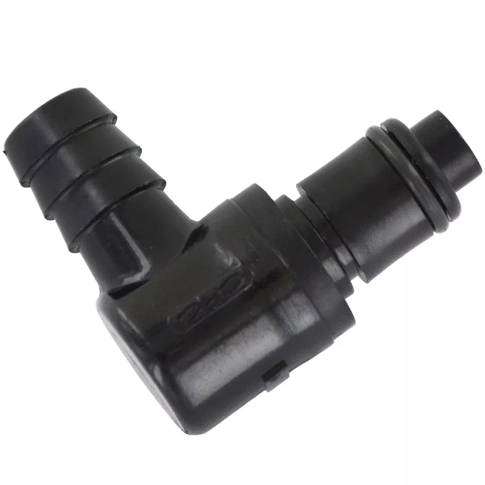PLCD23005VMBLK Valved Black Elbow Hose Barb Coupling Insert 5/16 ID Barb FKM (Viton) O-rings