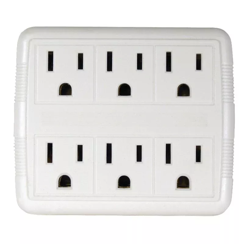 PowerZone OR801011 Outlet Tap, 125 V, 6-Outlet, White