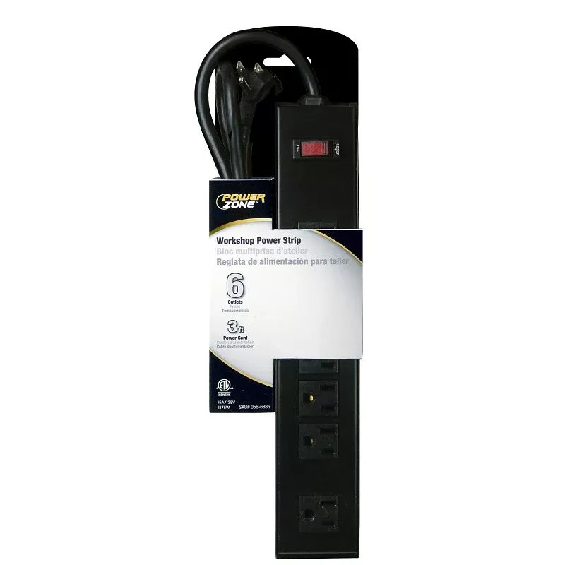 PowerZone OR801123 Power Outlet Strip, Right Angle Plug, 6 -Socket, 15 A, 125 V