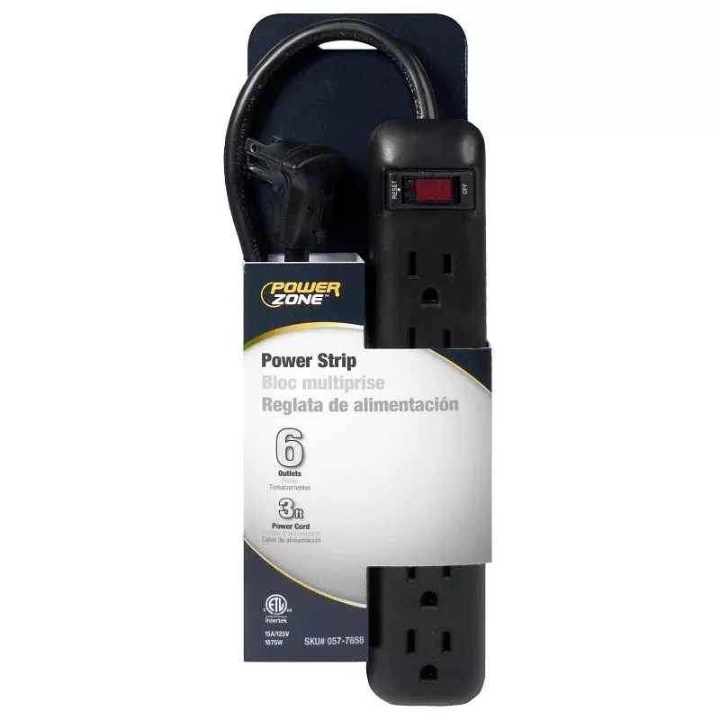 PowerZone OR922009 Outlet Strip, Right Angle Plug, 6 -Socket, 15 A, 125 V