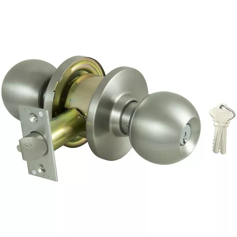 ProSource C365BV-PS Storeroom Lockset, Stainless Steel, Commercial, 2 Grade, SC1 Keyway, 2-3/4 in Backset, Dead Locking