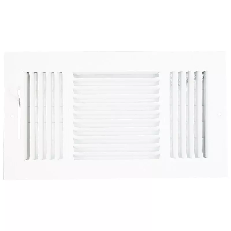 ProSource SW03-12X6 3-Way Sidewall Register, 13.5 in L, 7.5 in W, 52 degree Air Deflection, 3 -Way, Steel, White
