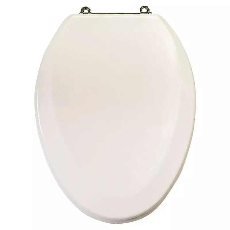 ProSource T-19WMC Toilet Seat, Elongated, MDF Molded Fiberboard, White, Bar Hinge