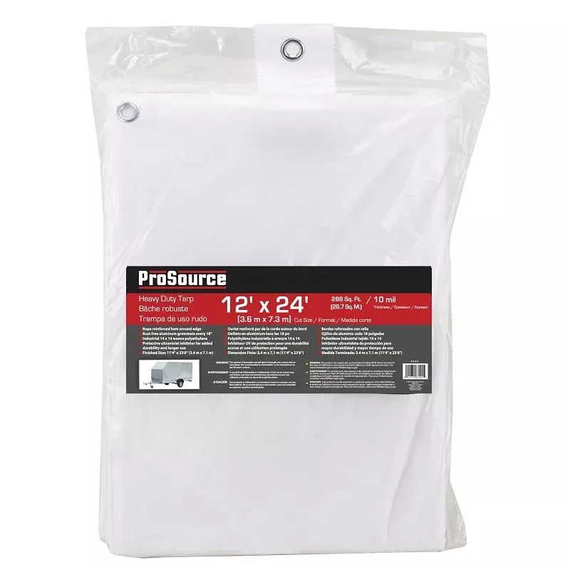 ProSource TW1224 Tarp, 24 ft L, 12 ft W, 10 mil Thick, Plastic, White