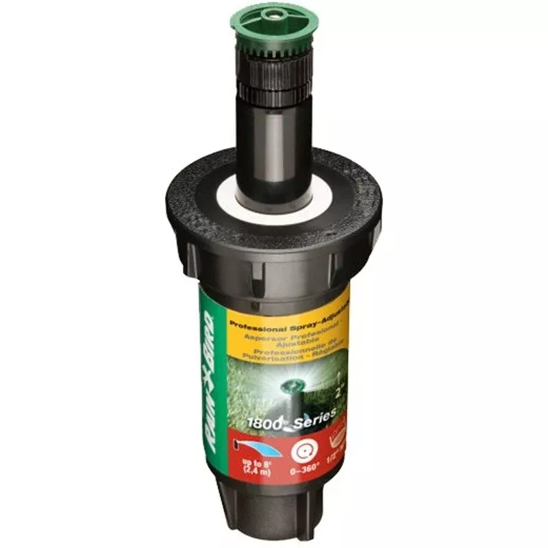 Rain Bird 1800 1802AP8 Pop-Up Sprinkler, 1/2 in Connection, FNPT, 2 in H Pop-Up, 8 ft, Adjustable Nozzle, Plastic
