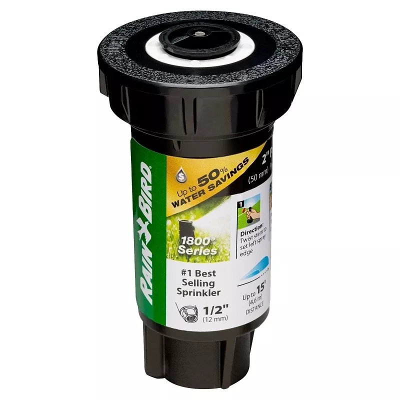 Rain Bird 1800 1802HV15PR Pressure Regulated Pop-Up Sprinkler, 1/2 in Connection, FNPT, 2 in H Pop-Up, 15 ft