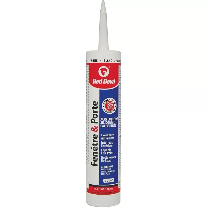 Red Devil 0111CA Siliconized Acrylic Caulk, White, 10.1 oz Cartridge