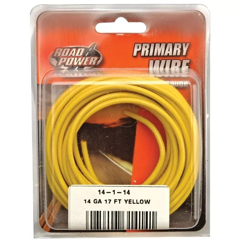 Road Power 55670833/14-1-14 Electrical Wire, 14 AWG Wire, 25/60 V, Copper Conductor, Yellow Sheath, 17 ft L