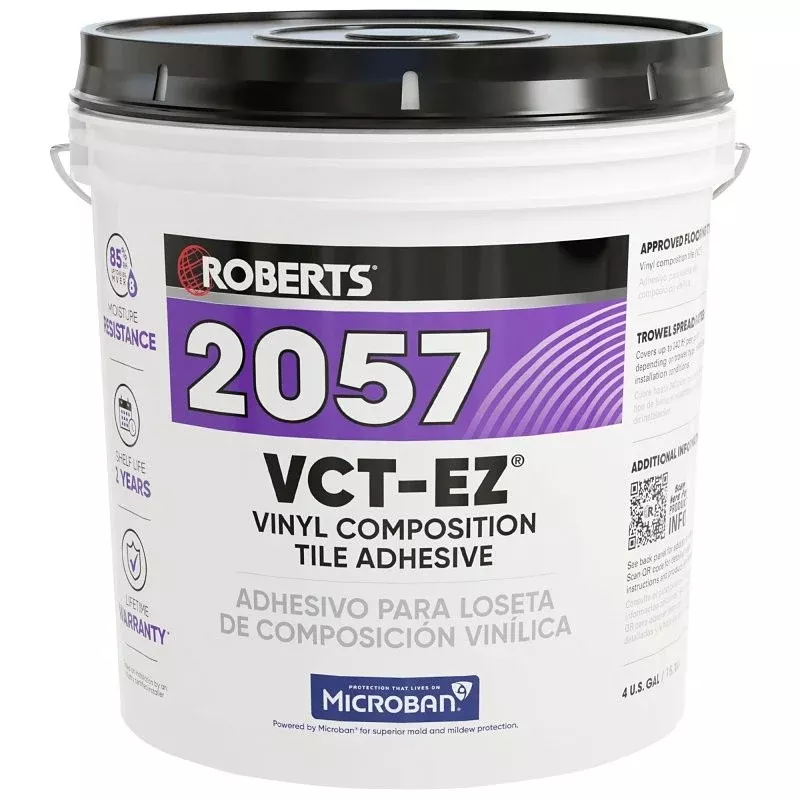 Roberts 2057-4 VCT Flooring Adhesive, Paste, Very Mild, Beige, 4 gal Pail
