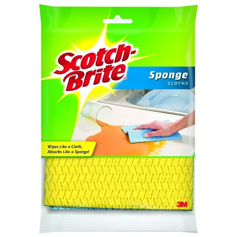 Scotch-Brite 9055 Sponge Cloth, 7.8 in L, 6.8 in W, Cellulose, Blue, Pack of 2