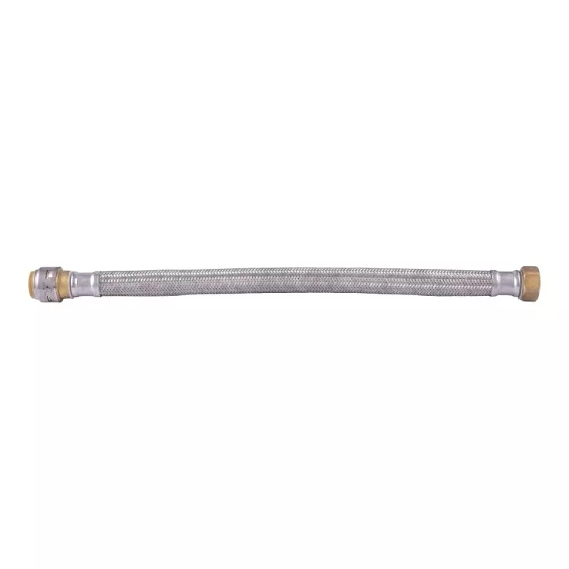 SharkBite UR3088FX18 Braided Flexible Water Heater Connector, 3/4 in, FIP x SharkBite, Brass/Stainless Steel