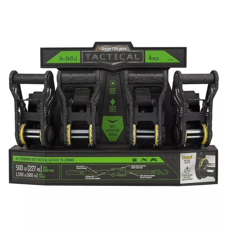 SmartStrap 4630 Tactical Tie-Down, 1 in W, 14 ft L, Polyester, Dark Gray, 500 lb Working Load, S-Hook End