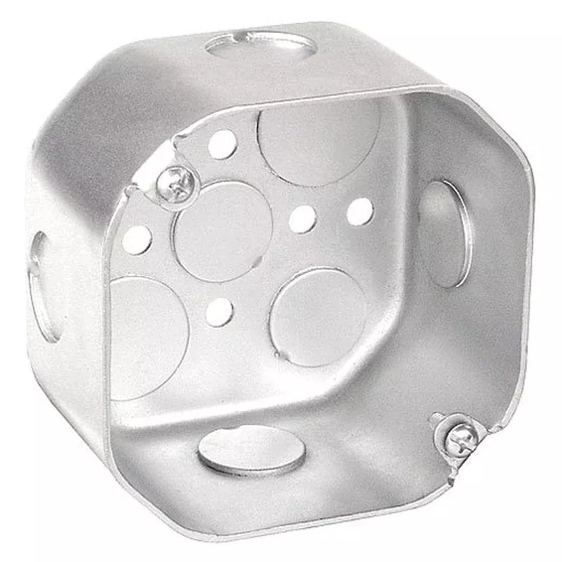Southwire 54171-1/2-UPC Octagon Box, 4 in OAW, 2-1/8 in OAD, 7-Knockout, Steel Housing Material, Silver, Galvanized