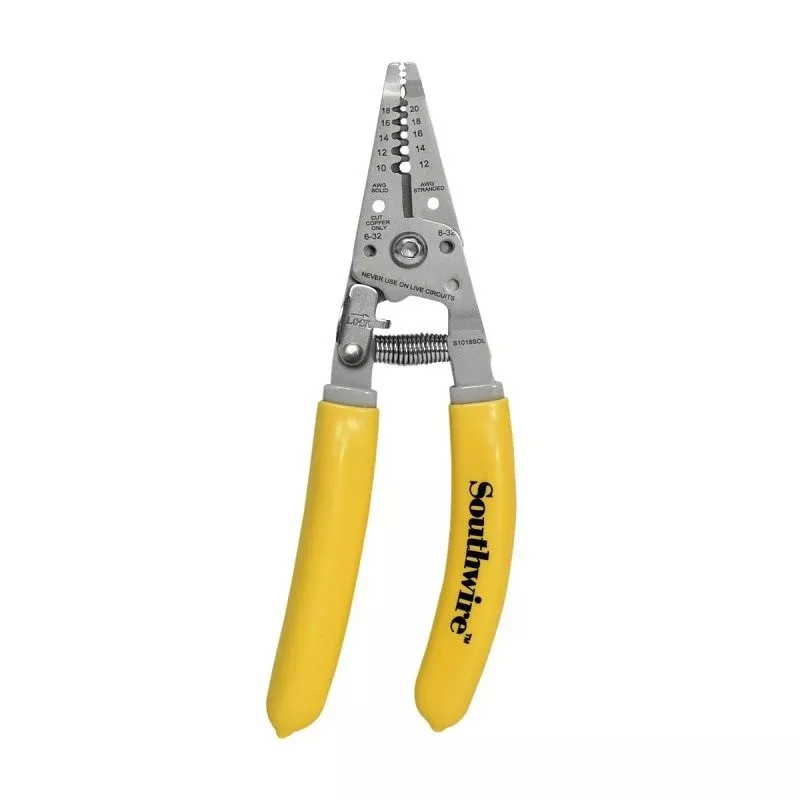 Southwire S1018SOL Wire Stripper, 10 to 18 AWG Solid, 12 to 20 AWG Stranded Stripping, 8 in OAL, Ergonomic Handle