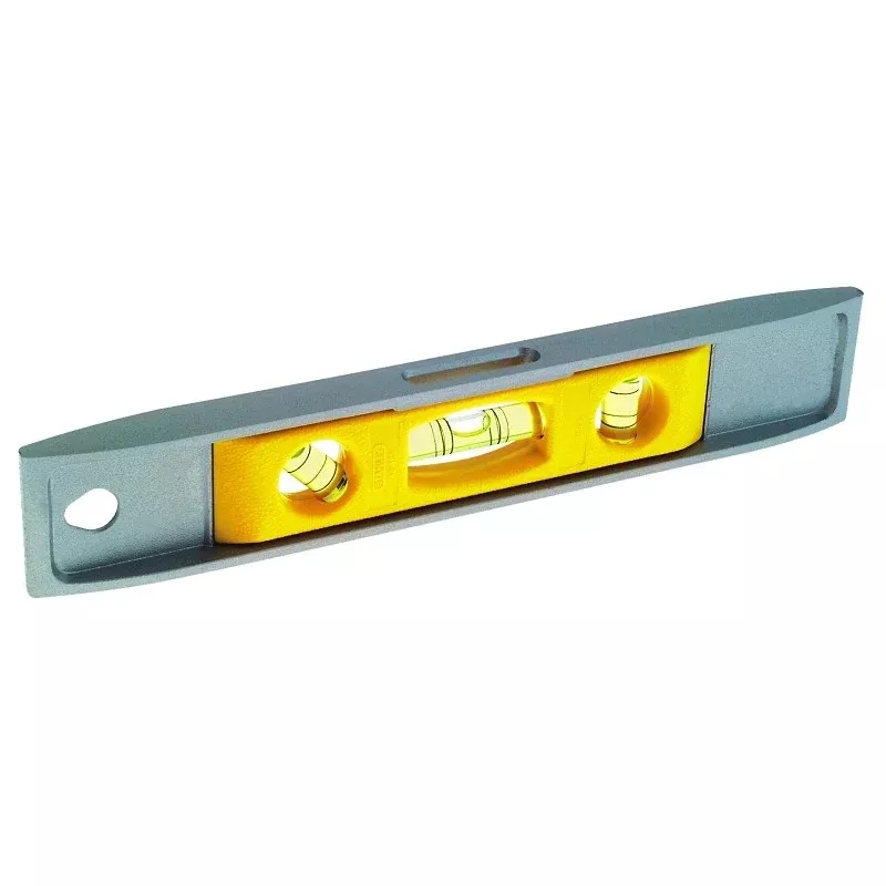 STANLEY 42-465 Torpedo Level, 9 in L, 3-Vial, 1-Hang Hole, Magnetic, Aluminum, Silver/Yellow