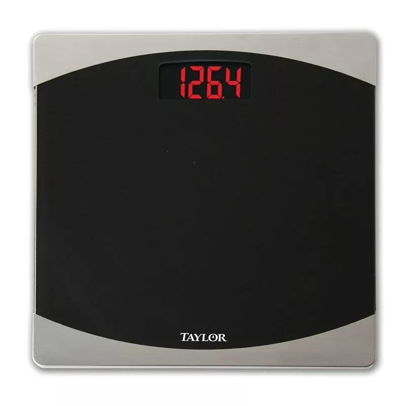 Taylor 7562 Bathroom Scale, 400 lb Capacity, LCD Display, Glass Housing Material, Black, 12 in OAW, 12 in OAD