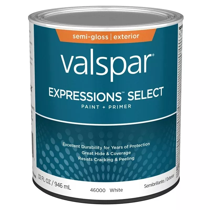 Valspar Expressions Select 4600 028.0046000.005 Latex Paint, Acrylic Base, Semi-Gloss, White Base, 1 qt