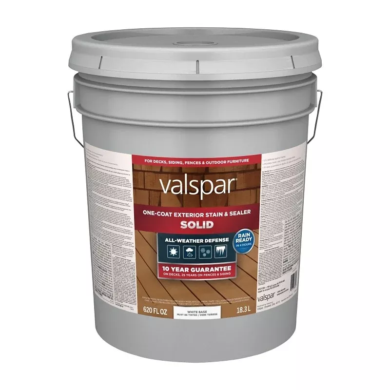 Valspar VL1031380-20 Stain and Sealer, Solid, White Base, Liquid, 5 gal