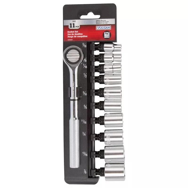 Vulcan 11PC-3S Socket Set, Chrome Vanadium Steel, Chrome