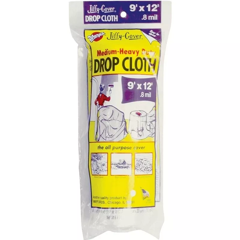 Warp's 8JC-912 Drop Cloth, 0.8 mil Thick, 12 ft L, 9 ft W, Plastic