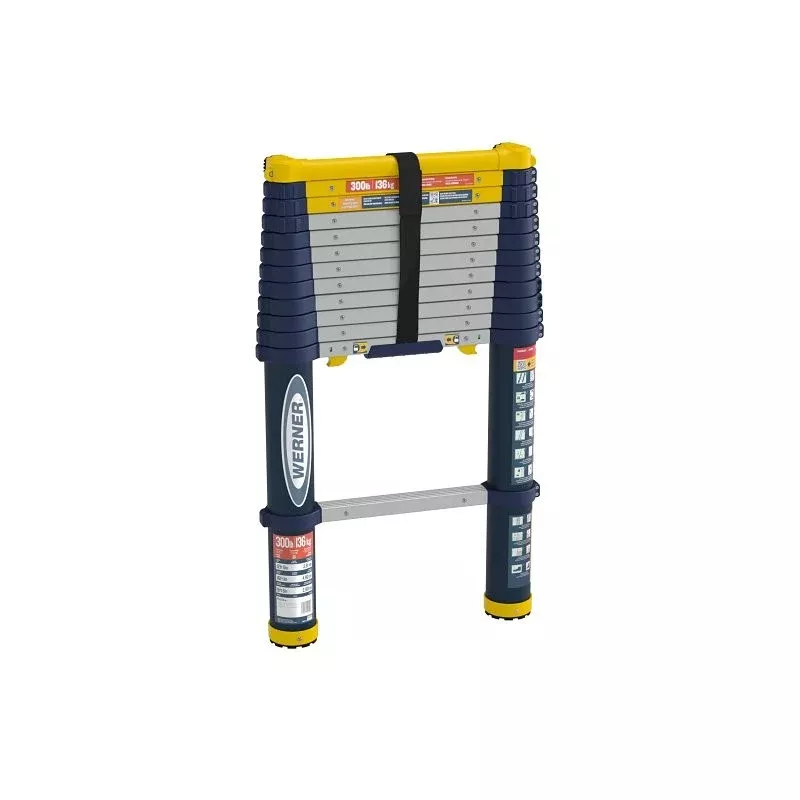Werner TS1250 Telescoping Ladder, 300 lb, Aluminum, Blue/Yellow