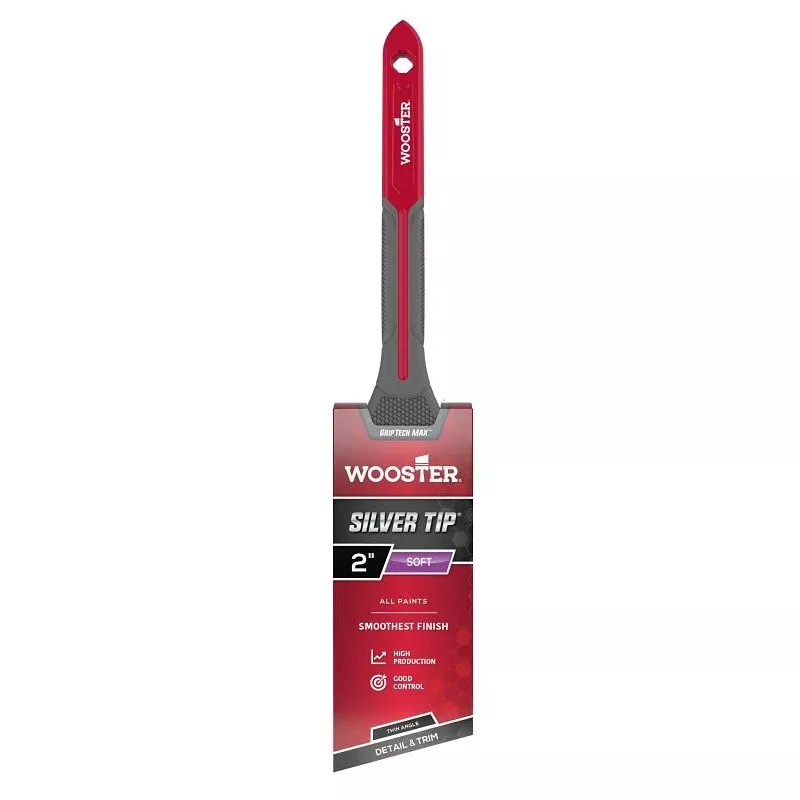 Wooster Silver Tip GRIPTECH MAX Series G5224-2 Paint Brush, 2 in W, Thin Angle Brush, 2-5/8 in L Bristle, Rattail Handle