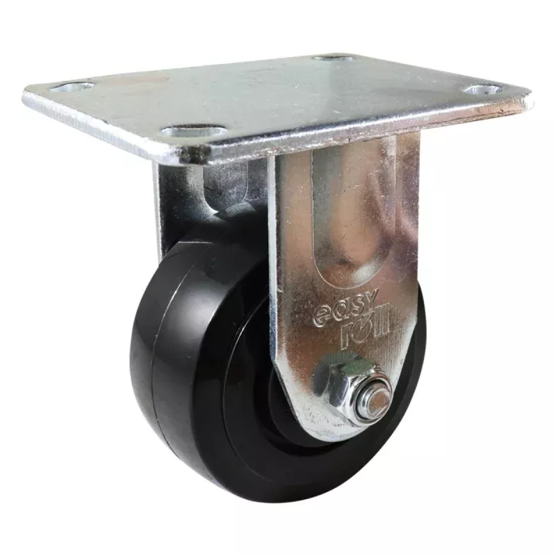 Zinc-Plated Fixed Plate Castor - Nylon Wheel, Black J3 Series