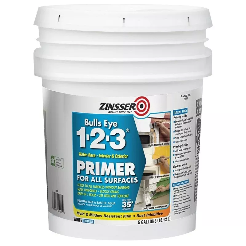 Zinsser 02000 Primer, 450 sq-ft/gal Coverage Area, White, 5 gal